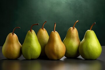 Photorealistic Upright Image of Pears with Stork on a Blank Background