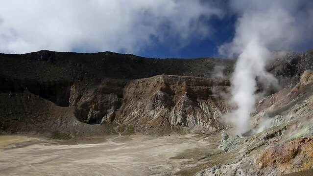 Sulfur Clouds on the summit of Mount Egon on Flores Island in East Nusa Tenggara, Indonesia.