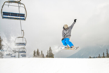Snowboarder on a slope in the alps