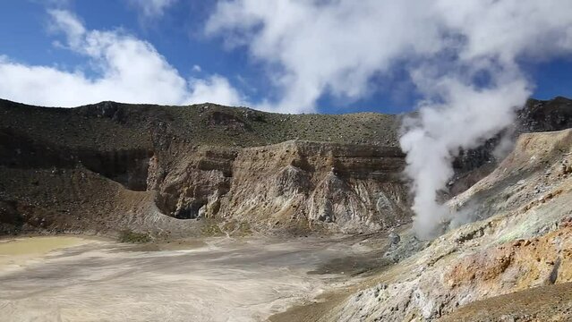 Sulfur Clouds on the summit of Mount Egon on Flores Island in East Nusa Tenggara, Indonesia.