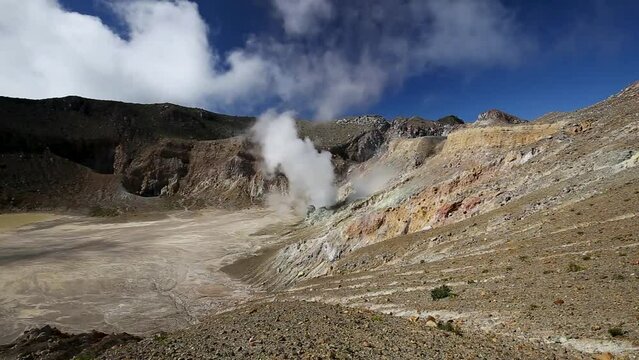 Sulfur Clouds on the summit of Mount Egon on Flores Island in East Nusa Tenggara, Indonesia.