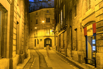 Street in Bordeaux at night, France, Italy
