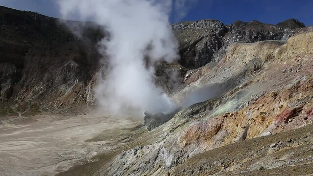 Sulfur Clouds on the summit of Mount Egon on Flores Island in East Nusa Tenggara, Indonesia.