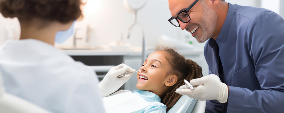 Woman having teeth examined at professional dentists.