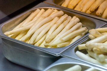 First Dutch white washed asparagus for sale on farm in North Brabant, english translation - violet asparagus AA price 1 kilo 13 euro