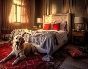 Gold Retriever in a Comfortable Room 