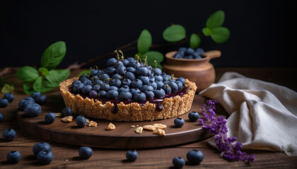 Obraz na płótnie Canvas A gourmet berry cheesecake slice, sweet indulgence generated by AI