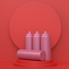 Abstract scene or podium with spray paint cans on monochrome background