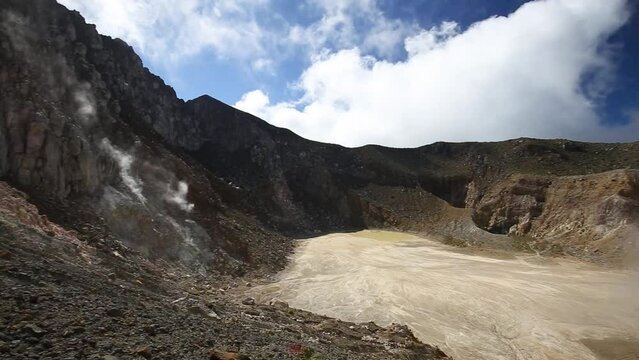 Sulfur Clouds on the summit of Mount Egon on Flores Island in East Nusa Tenggara, Indonesia.