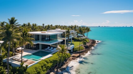 Obraz premium Villa in a prime oceanfront location in Miami, offering stunning views of the Atlantic Ocean and access to beaches