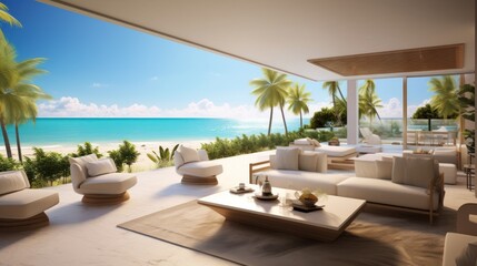 Naklejka premium Villa in a prime oceanfront location in Miami, offering stunning views of the Atlantic Ocean and access to beaches