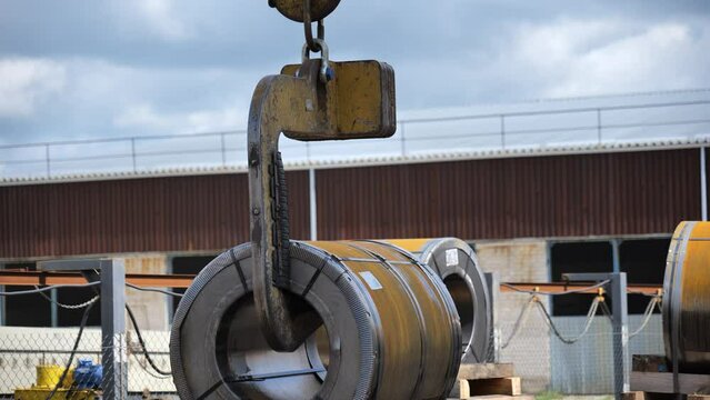 Factory overhead crane. Business logistic, site with crane