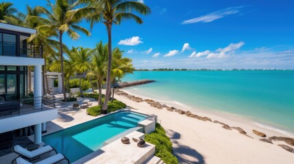 Obraz premium Villa in a prime oceanfront location in Miami, offering stunning views of the Atlantic Ocean and access to beaches