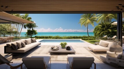 Fototapeta na wymiar Villa in a prime oceanfront location in Miami, offering stunning views of the Atlantic Ocean and access to beaches