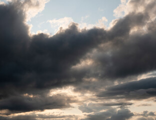 Stormy sky with white and grey clouds background, beautiful heaven photo