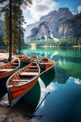 Plakat Boats on the Braies Lake - Generative AI