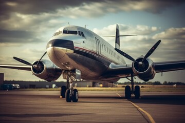 Fototapeta premium Front view of vintage airliner from the 50s