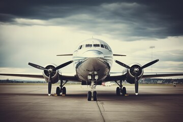 Fototapeta premium Front view of vintage airliner from the 50s