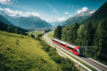 Freight Train in a Mountain Landscape - obrazy, fototapety, plakaty