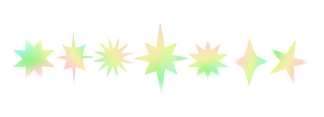 y2k holographic gradient star shape vector illustration. Modern holo twinkle element. Magic futuristic shine sticker set. Trendy light symbol collection. Aesthetic space background. Hologram clipart