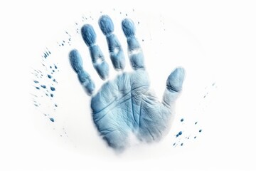 hand painted on white,  Painted Handprint in Blue Watercolor, Isolated on White, Inviting Interactive Experiences with Organic Realism