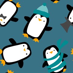Christmas animals seamless penguin pattern for wrapping paper and fabrics and linens and kids clothes print