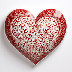 A red and white heart shape on a white surface. Generative AI.