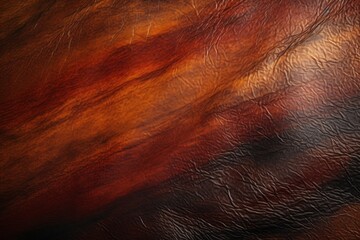 Photographic Close-Up of Flat Natural Brown Leather Skin, Embracing Dark Red, Light Indigo, Dark Orange, and Light Bronze Tones