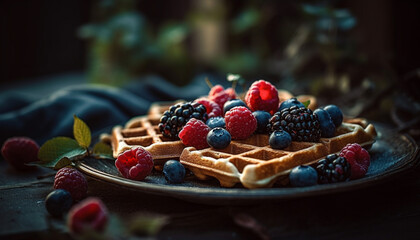 A gourmet waffle stack with fresh berries generated by AI