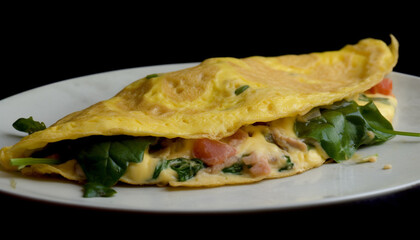 Freshly cooked gourmet omelet on a plate generated by AI