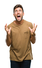 Young handsome man over isolated background crazy and mad shouting and yelling with aggressive expression and arms raised. Frustration concept.