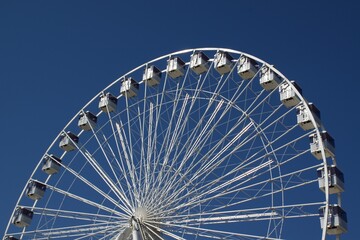 A big wheel against the bright blue sky