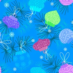 Christmas tree seamless cartoon toys ball pattern for new year packaging and wrapping paper and fabrics and kid