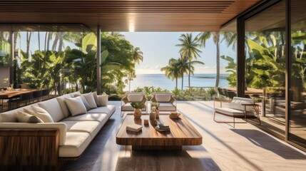 Fototapeta premium Embrace the tropical climate of Miami by incorporating architectural elements like open - air spaces, large windows, and a seamless indoor outdoor flow