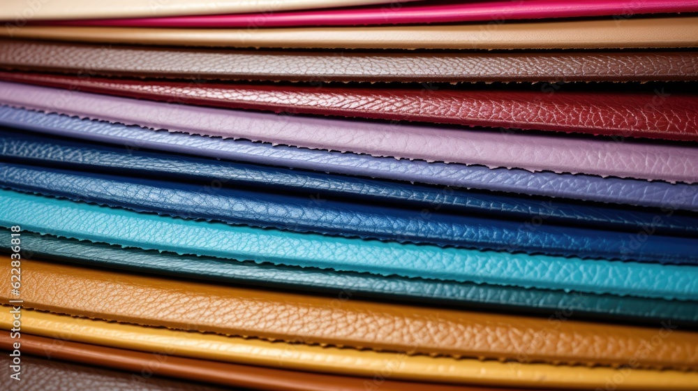 Poster a close up of a bunch of different colored leathers. generative ai image.
