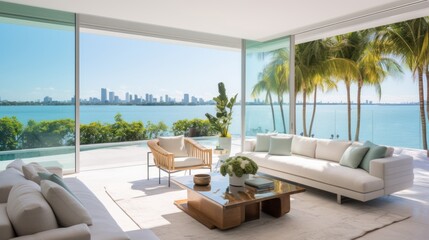 Obraz na płótnie Canvas Embrace the tropical climate of Miami by incorporating architectural elements like open - air spaces, large windows, and a seamless indoor outdoor flow
