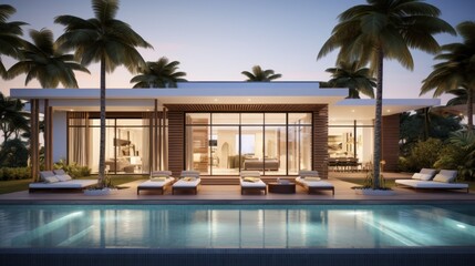 Fototapeta premium Embrace the tropical climate of Miami by incorporating architectural elements like open - air spaces, large windows, and a seamless indoor outdoor flow