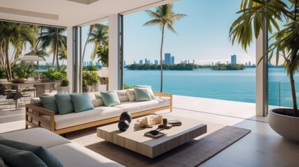 Fototapeta premium Embrace the tropical climate of Miami by incorporating architectural elements like open - air spaces, large windows, and a seamless indoor outdoor flow