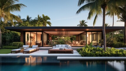 Fototapeta premium Embrace the tropical climate of Miami by incorporating architectural elements like open - air spaces, large windows, and a seamless indoor outdoor flow