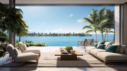 Obraz premium Embrace the tropical climate of Miami by incorporating architectural elements like open - air spaces, large windows, and a seamless indoor outdoor flow