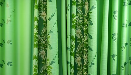 Green fabric texture background flowers design in curtains fabric , Ai generated 