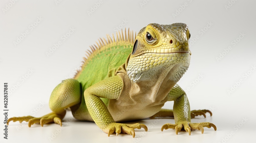 Poster a close up of a lizard on a white surface. generative ai image.