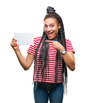 Young African American Girl Holding Blank Card Over Isolated Background Very Happy Pointing With Hand And Finger