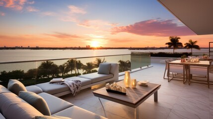 Obraz na płótnie Canvas Designated sunset viewing deck on the upper levels of your villa, providing a perfect spot to witness the breathtaking Miami sunset