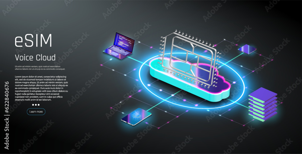 Poster embedded sim concept. new mobile communication technology. concept for mobile sim card technology an
