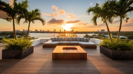 Fototapeta premium Designated sunset viewing deck on the upper levels of your villa, providing a perfect spot to witness the breathtaking Miami sunset
