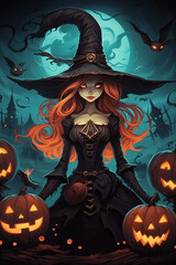 Spooky Halloween Background with pumpkins