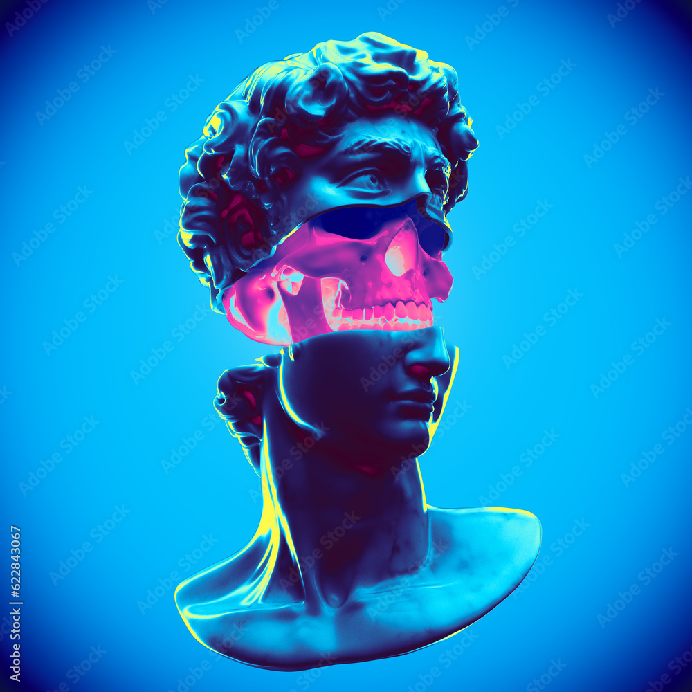 Fototapete abstract anatomic concept illustration from 3d rendering of a marble classical head bust sliced open
