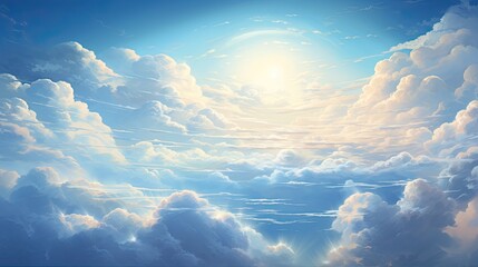 Cielo. A breathtaking snapshot of heavenly clouds basking in the golden sun's rays, creating a feathery, airy space that stands the test of time. Generative AI