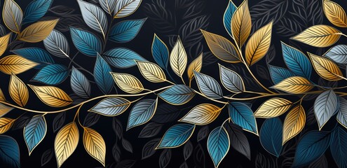 Obraz na płótnie Canvas blue golden leaves on a black background Generative AI